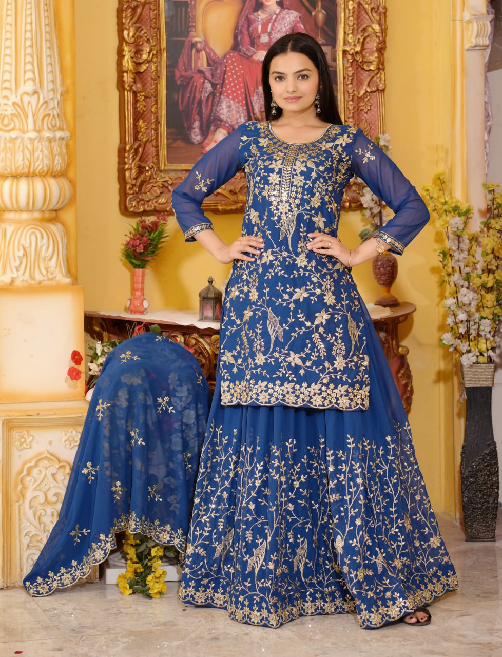 Designer Fox Georgette Sequin-Embroidered Lehenga Suit | Party Wear Drape Dress