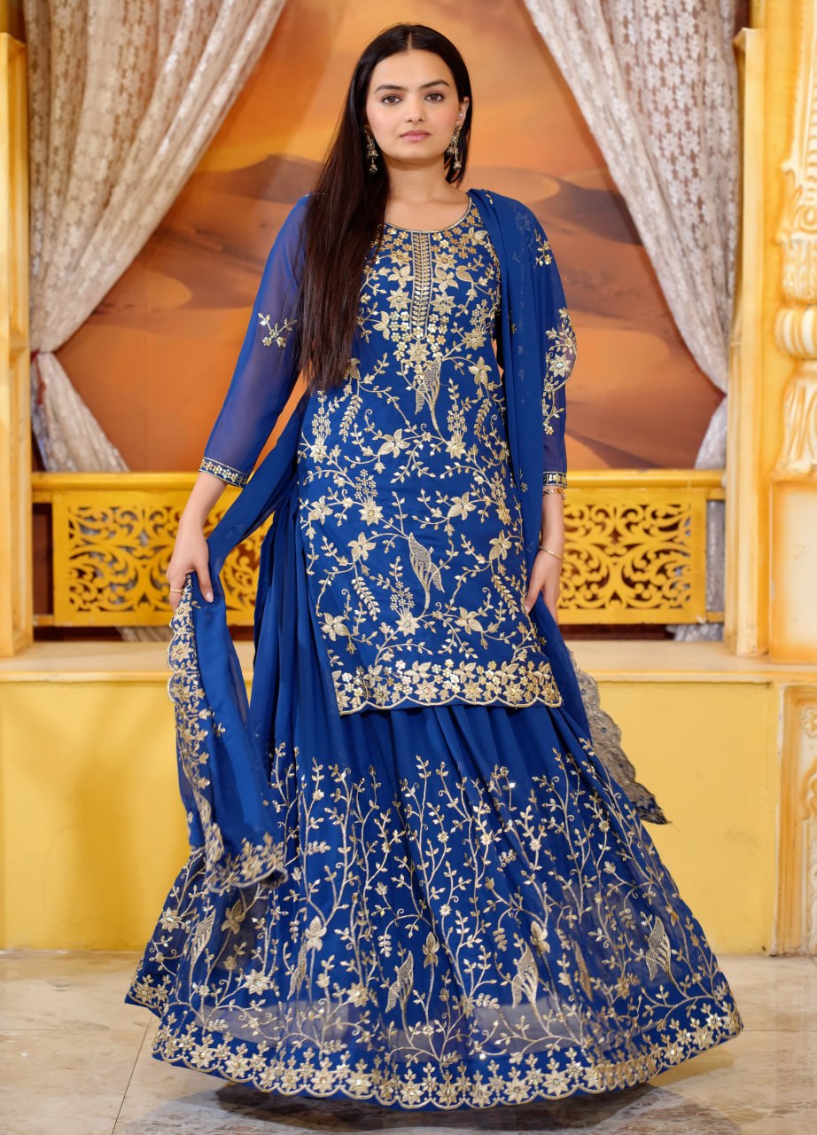 Designer Fox Georgette Sequin-Embroidered Lehenga Suit | Party Wear Drape Dress