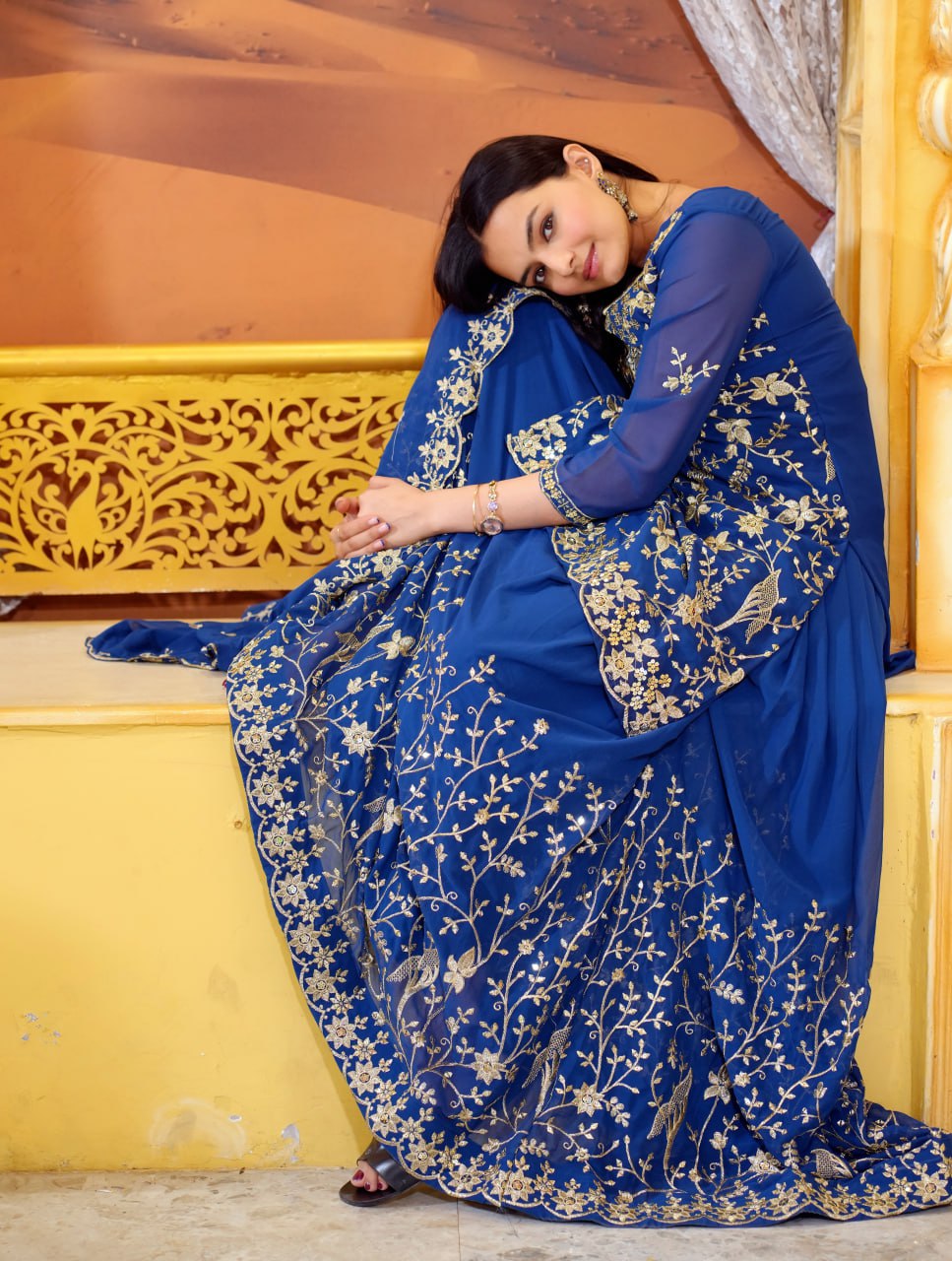 Designer Fox Georgette Sequin-Embroidered Lehenga Suit | Party Wear Drape Dress