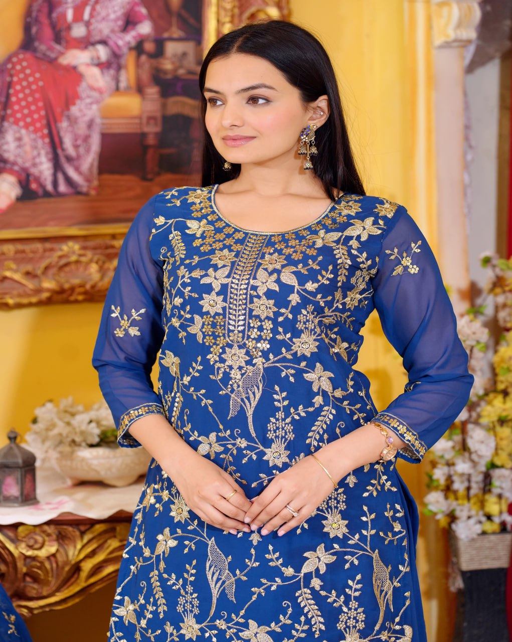 Designer Fox Georgette Sequin-Embroidered Lehenga Suit | Party Wear Drape Dress