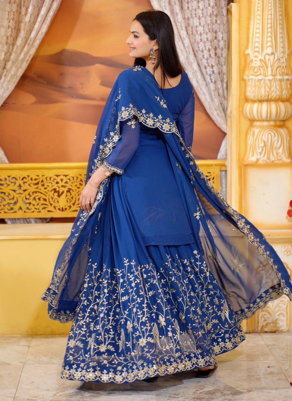 Designer Fox Georgette Sequin-Embroidered Lehenga Suit | Party Wear Drape Dress
