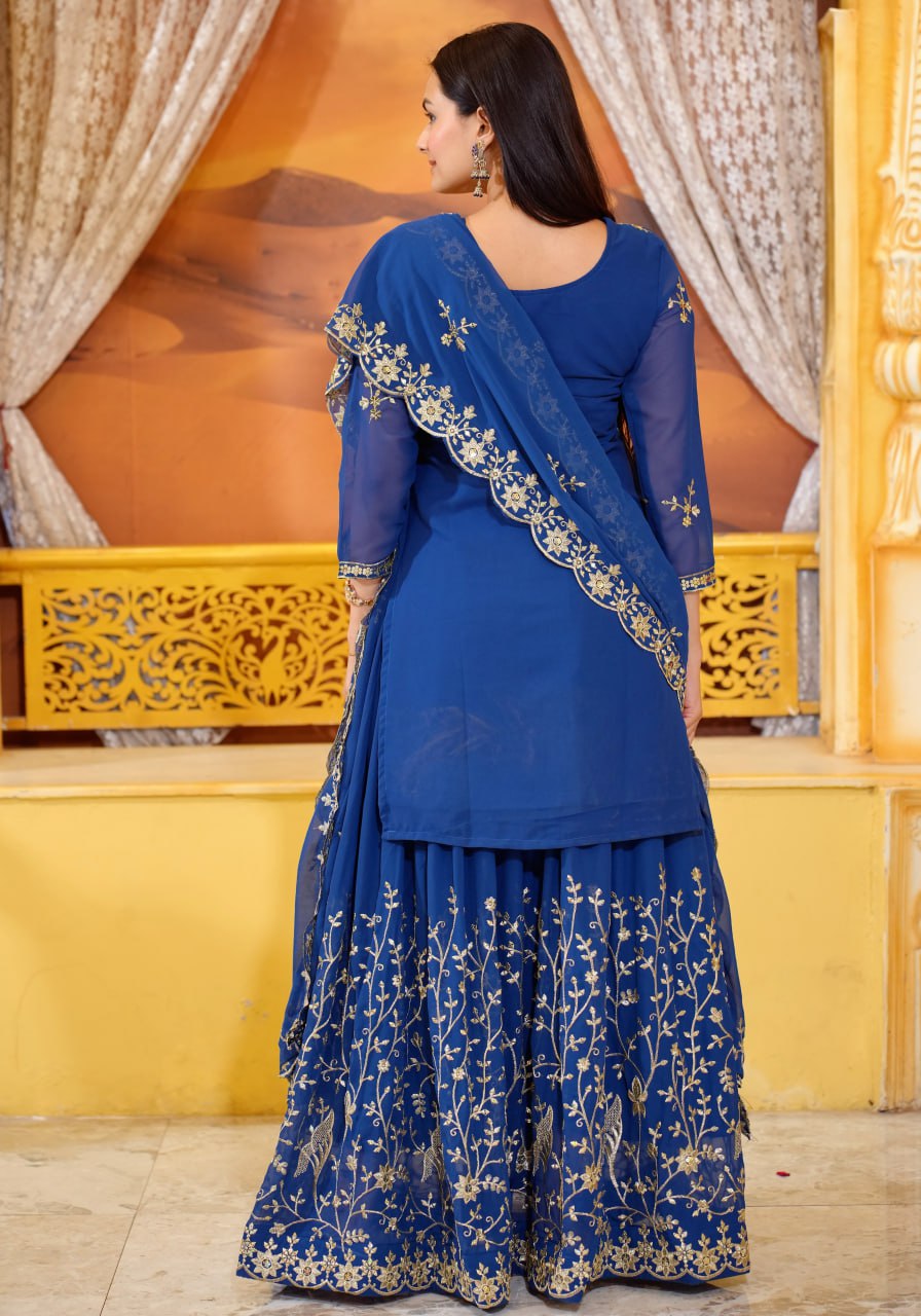 Designer Fox Georgette Sequin-Embroidered Lehenga Suit | Party Wear Drape Dress