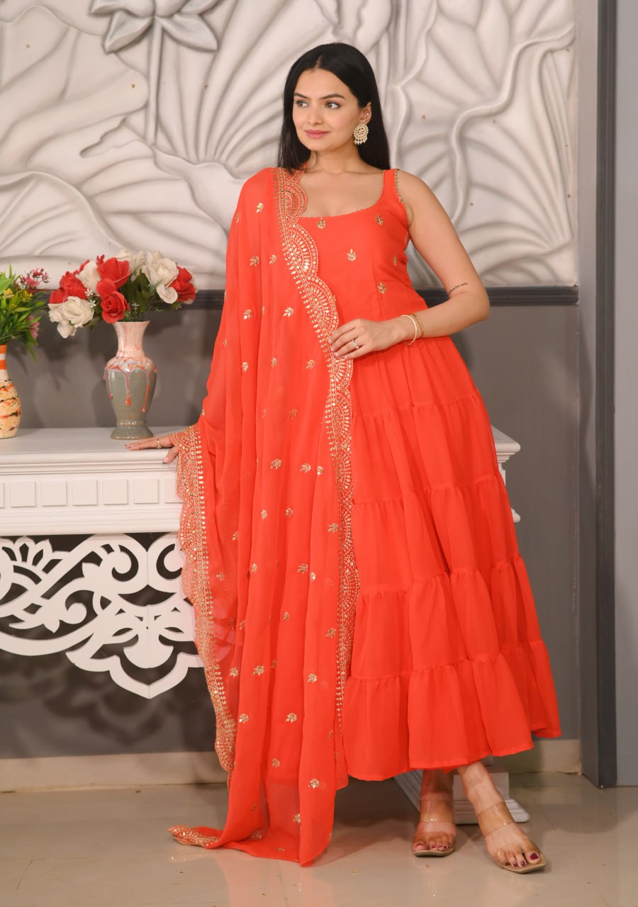 Designer Georgette Sequin Embroidered Gown | Luxury Party-Wear Dress Drape Dress