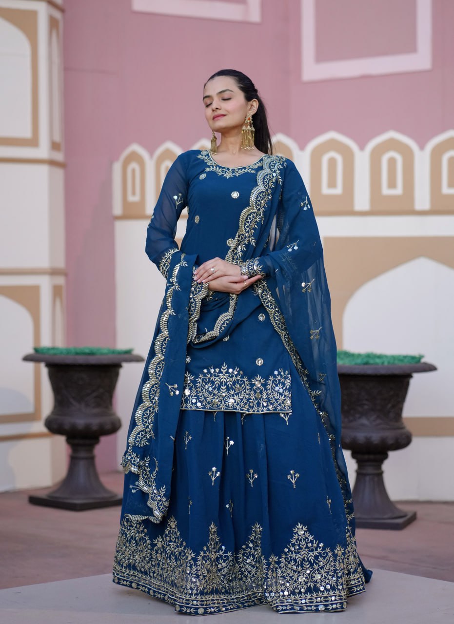 Designer Chinon Sequin-Embroidered Suit Set | Elegant Party Salwar Kameez Drape Dress