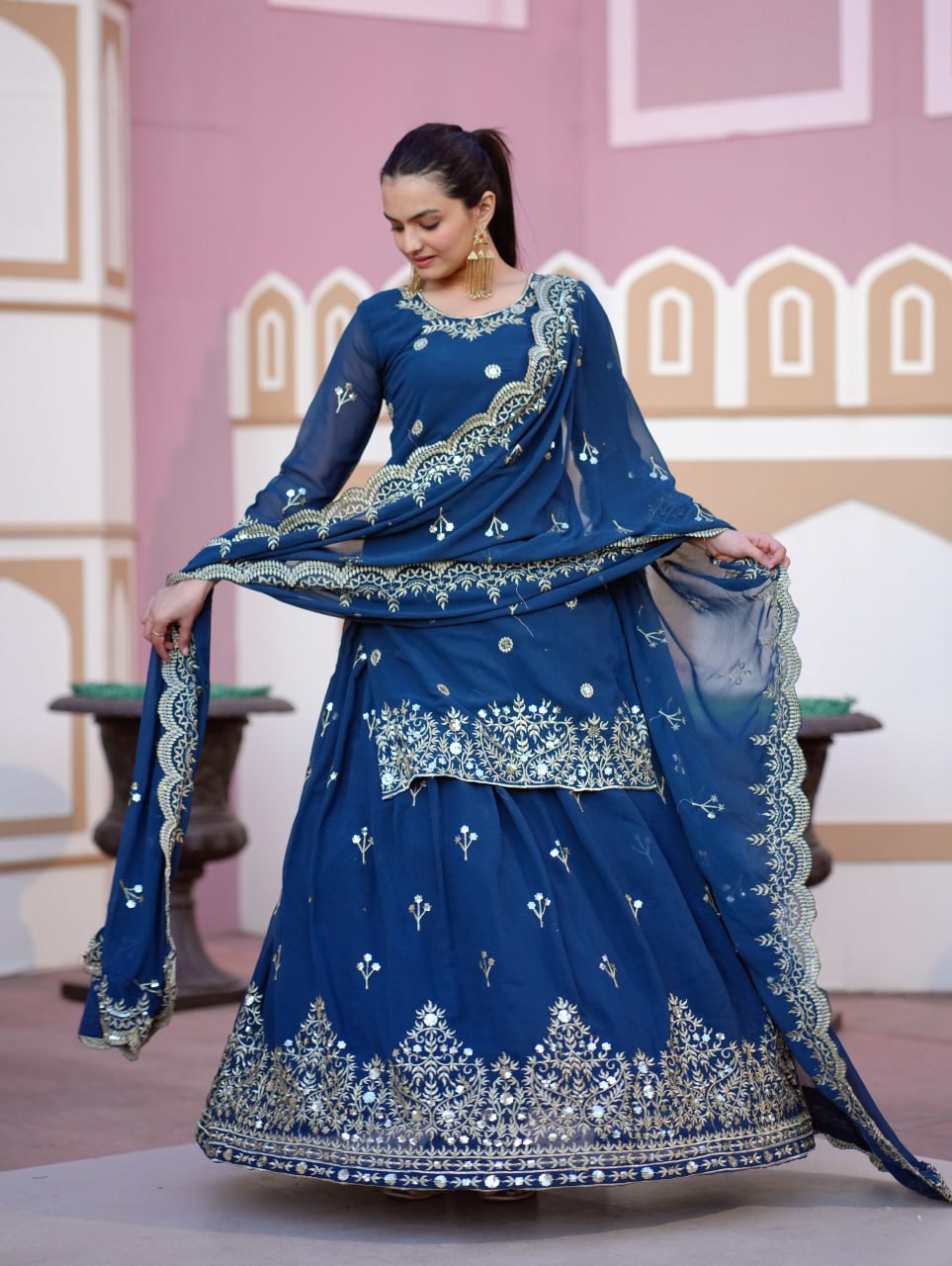 Designer Chinon Sequin-Embroidered Suit Set | Elegant Party Salwar Kameez Drape Dress