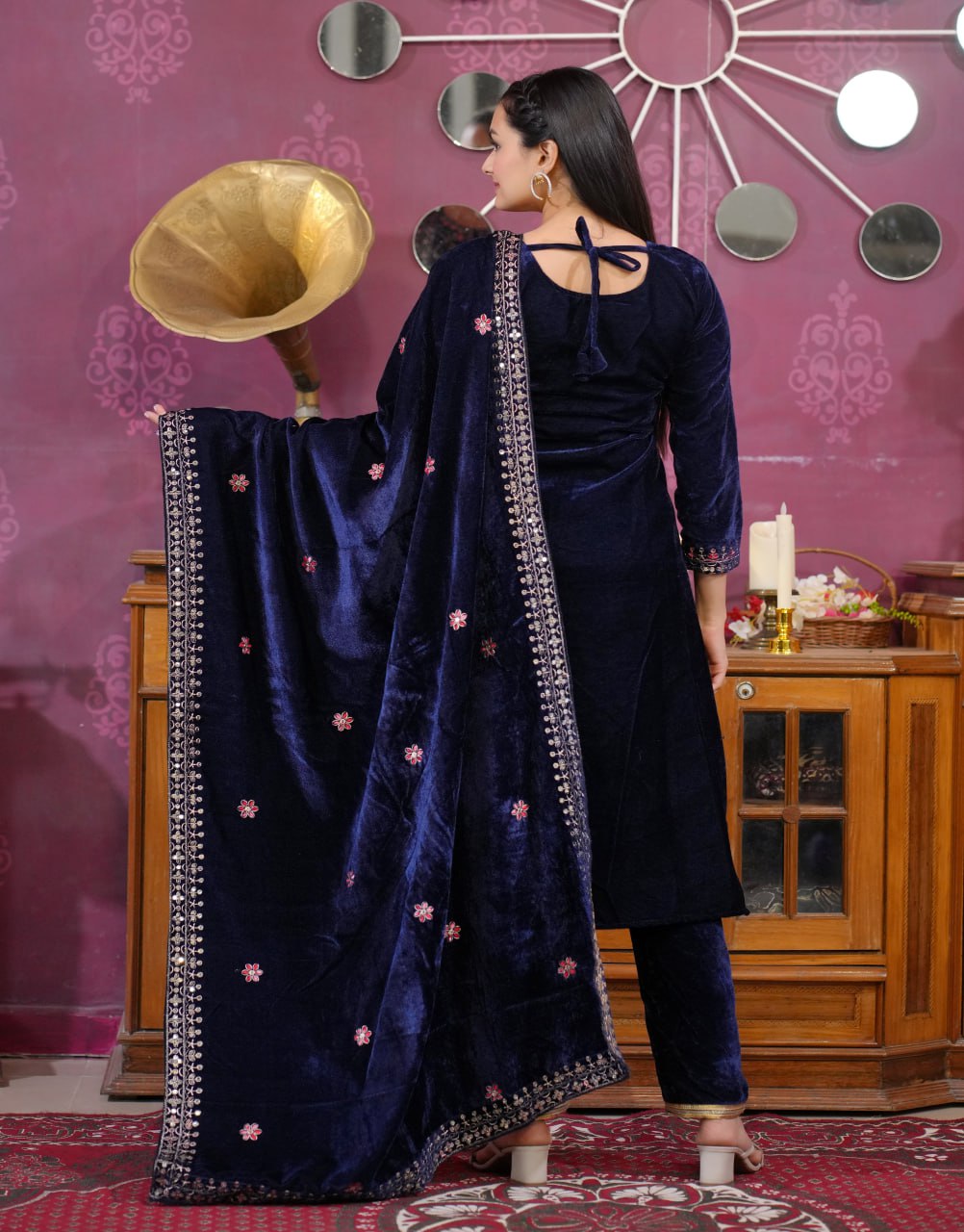 Luxury Velvet Sequin-Embroidered Suit | Premium Party Wear Drape Dress