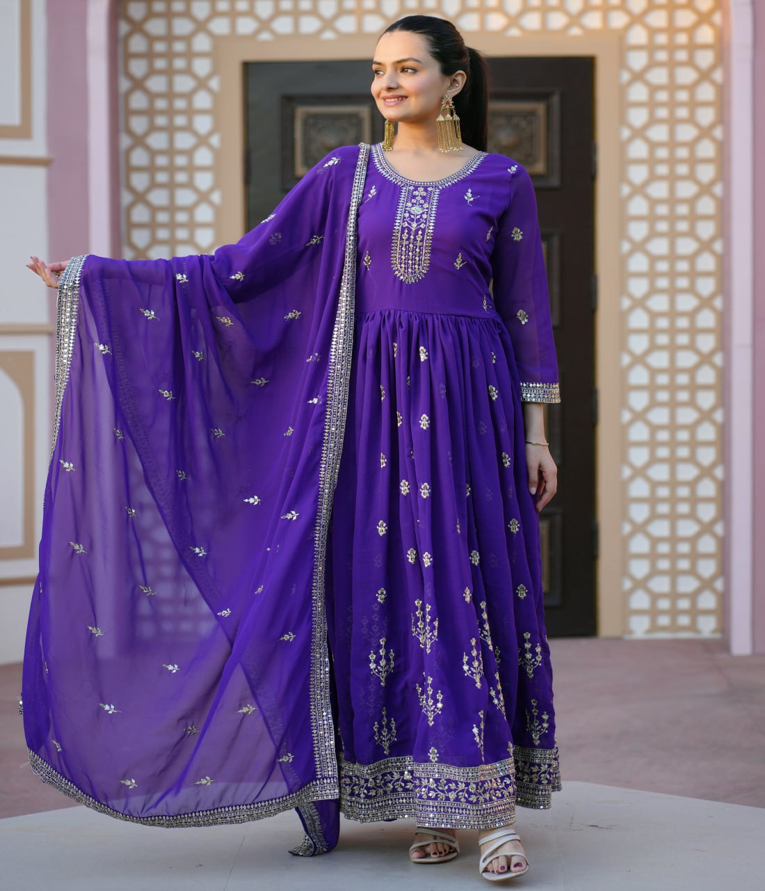 Designer Sequin-Embroidered Gown | Glamorous Evening Dress Drape Dress