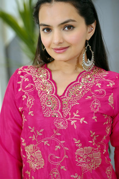 Premium Chinon Sequin-Embroidered Suit Set | Celebration Wear Drape Dress