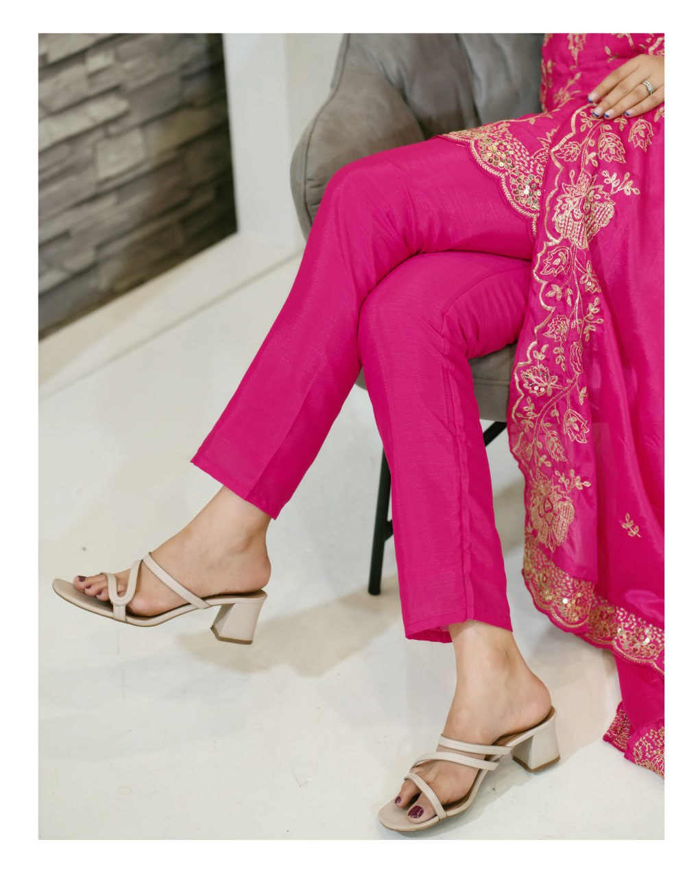 Premium Chinon Sequin-Embroidered Suit Set | Celebration Wear Drape Dress