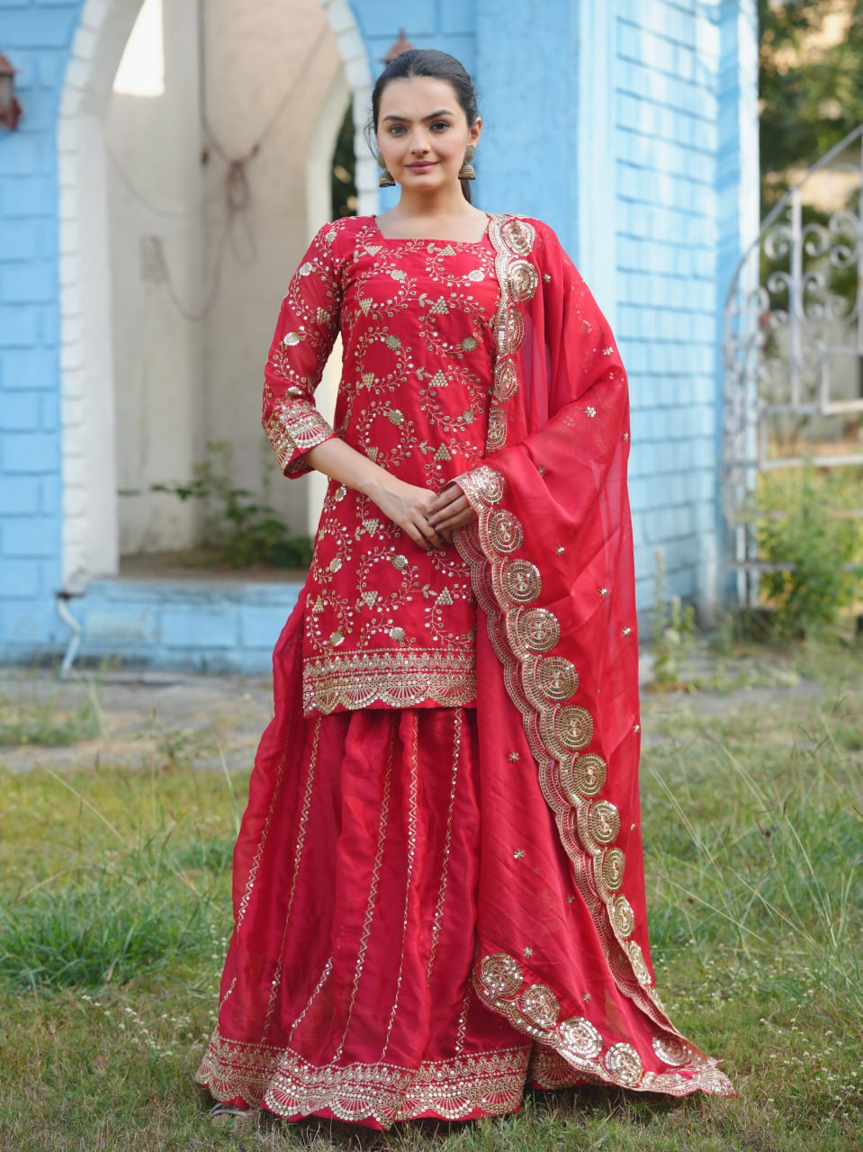 Designer Rangoli Silk Lehenga Suit with Sequin Embroidery | Festive Wear Drape Dress