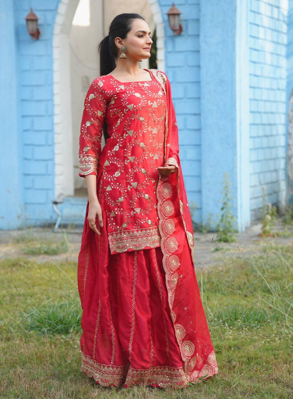 Designer Rangoli Silk Lehenga Suit with Sequin Embroidery | Festive Wear Drape Dress