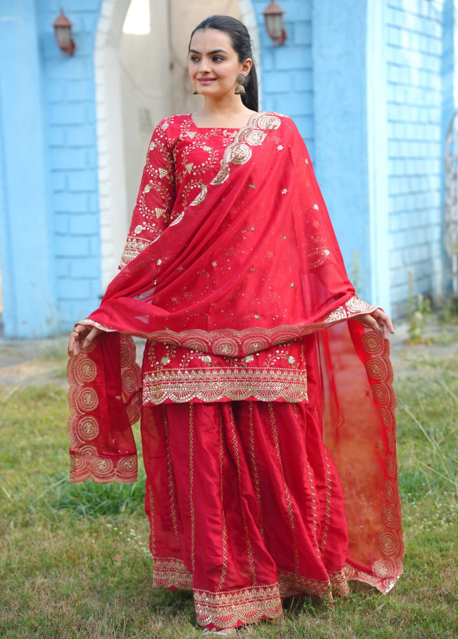 Designer Rangoli Silk Lehenga Suit with Sequin Embroidery | Festive Wear Drape Dress