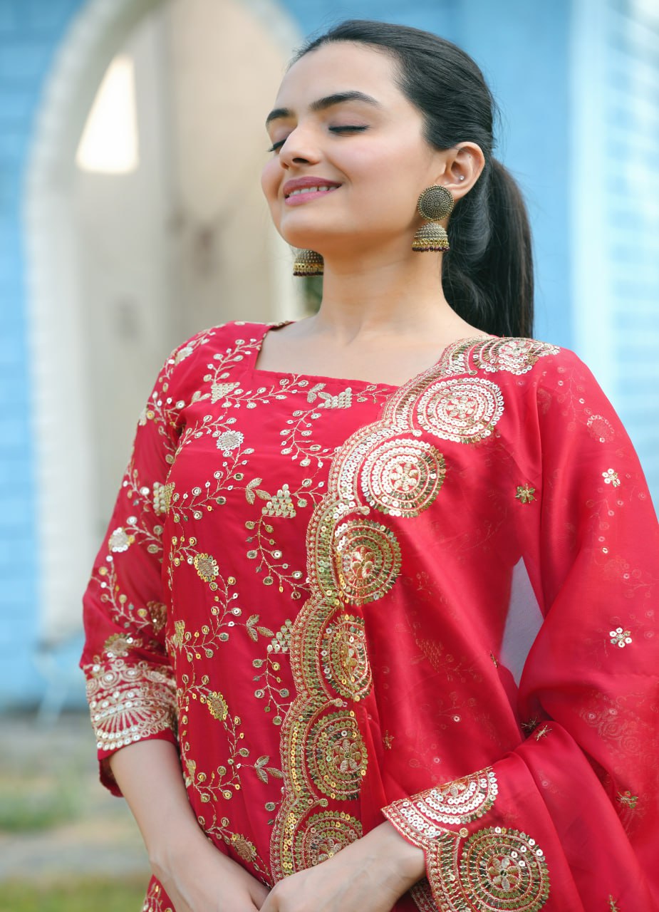Designer Rangoli Silk Lehenga Suit with Sequin Embroidery | Festive Wear Drape Dress