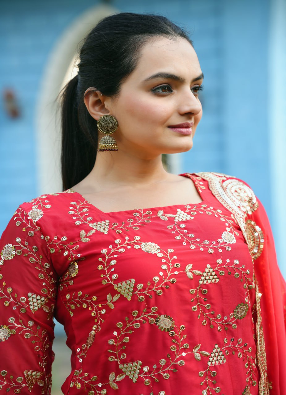 Designer Rangoli Silk Lehenga Suit with Sequin Embroidery | Festive Wear Drape Dress