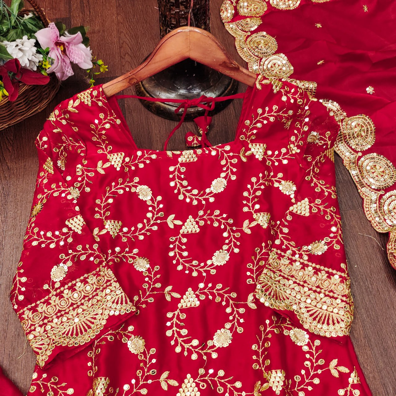 Designer Rangoli Silk Lehenga Suit with Sequin Embroidery | Festive Wear Drape Dress
