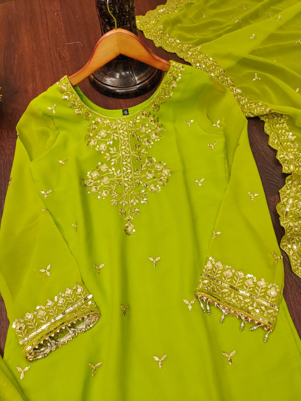 Designer Georgette Sharara Suit with Sequin Embroidery | Festive Wear Ensemble Drape Dress