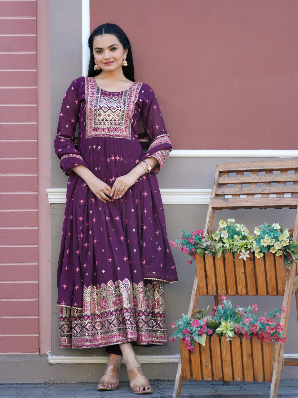 Designer Fox Georgette Gown with Sequin Embroidery | Party & Festive Wear Drape Dress
