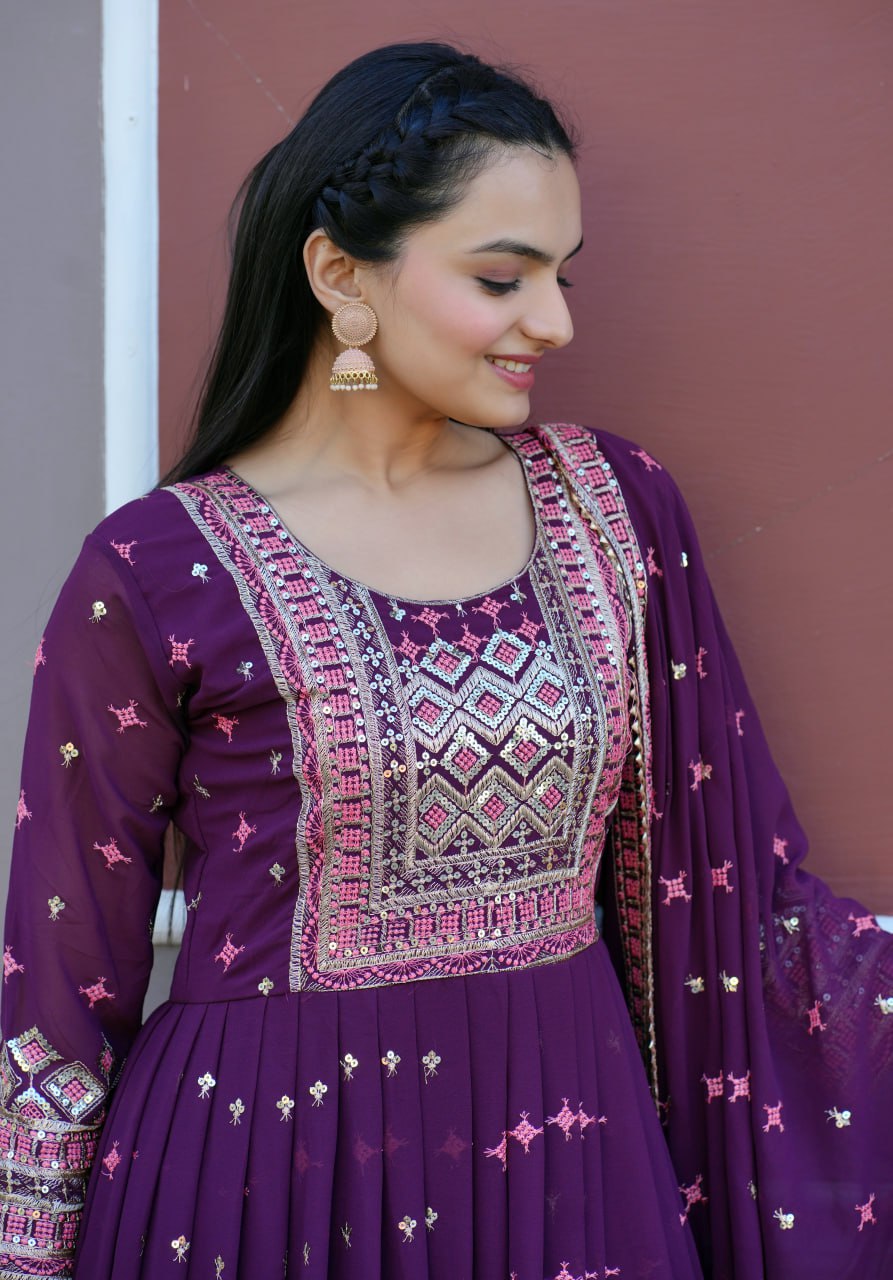 Designer Fox Georgette Gown with Sequin Embroidery | Party & Festive Wear Drape Dress