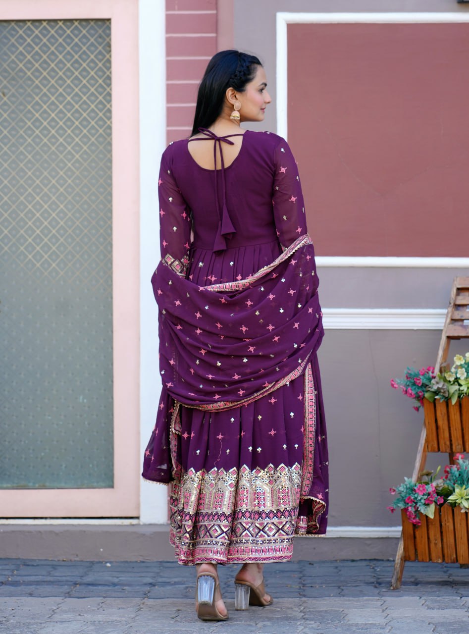 Designer Fox Georgette Gown with Sequin Embroidery | Party & Festive Wear Drape Dress