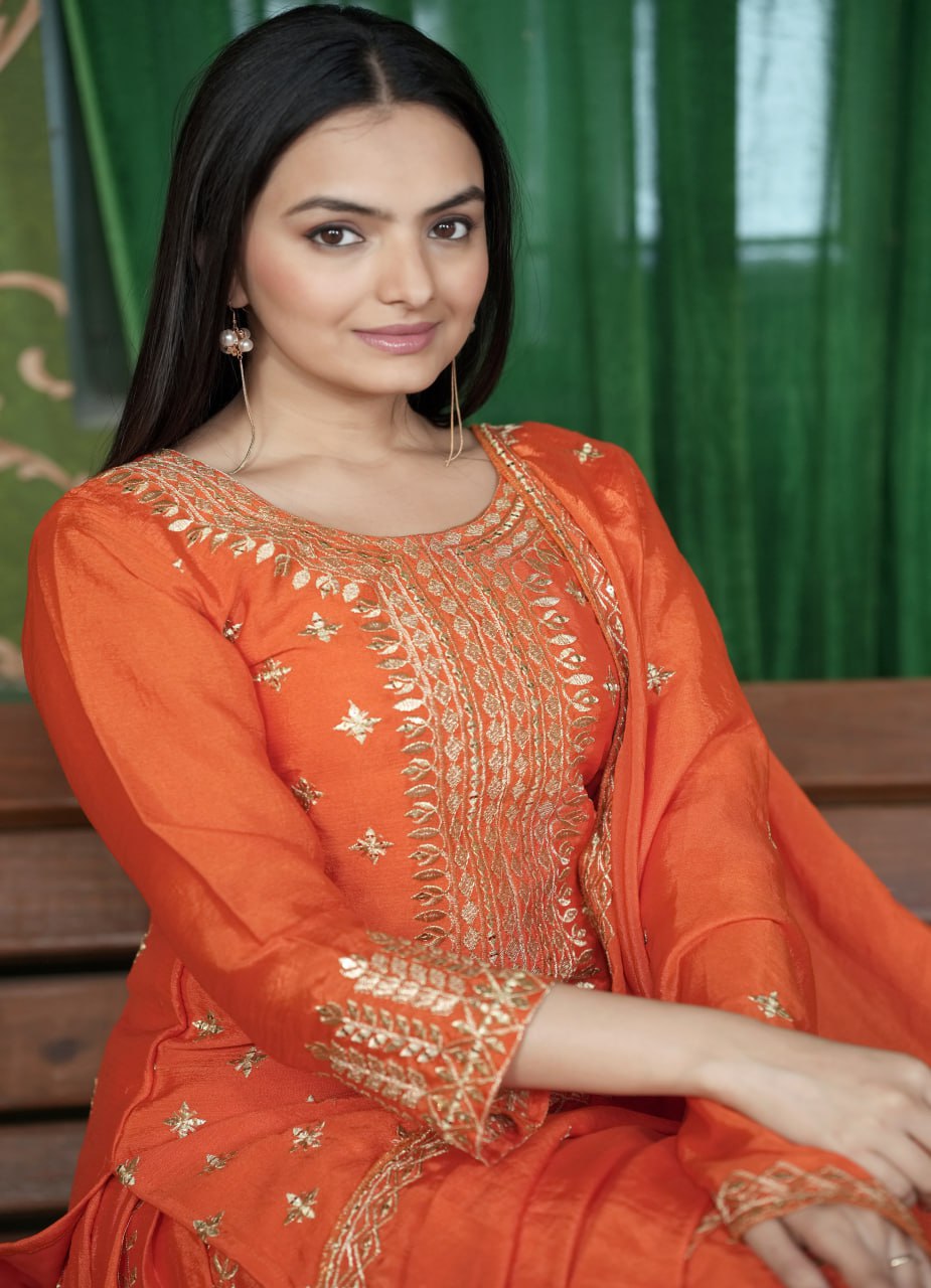 Chinon Sequin-Embroidered Sharara Suit | Designer Festive Wear Drape Dress
