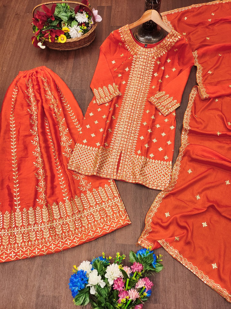 Chinon Sequin-Embroidered Sharara Suit | Designer Festive Wear Drape Dress
