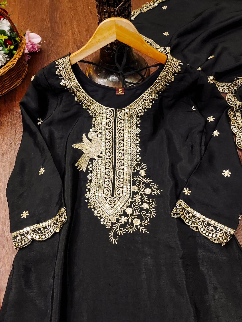 Designer Chinon Dhoti Suit with Sequin Embroidery Drape Dress