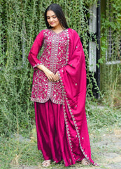 Chinon Designer Sharara Suit with Sequin Embroidery Drape Dress