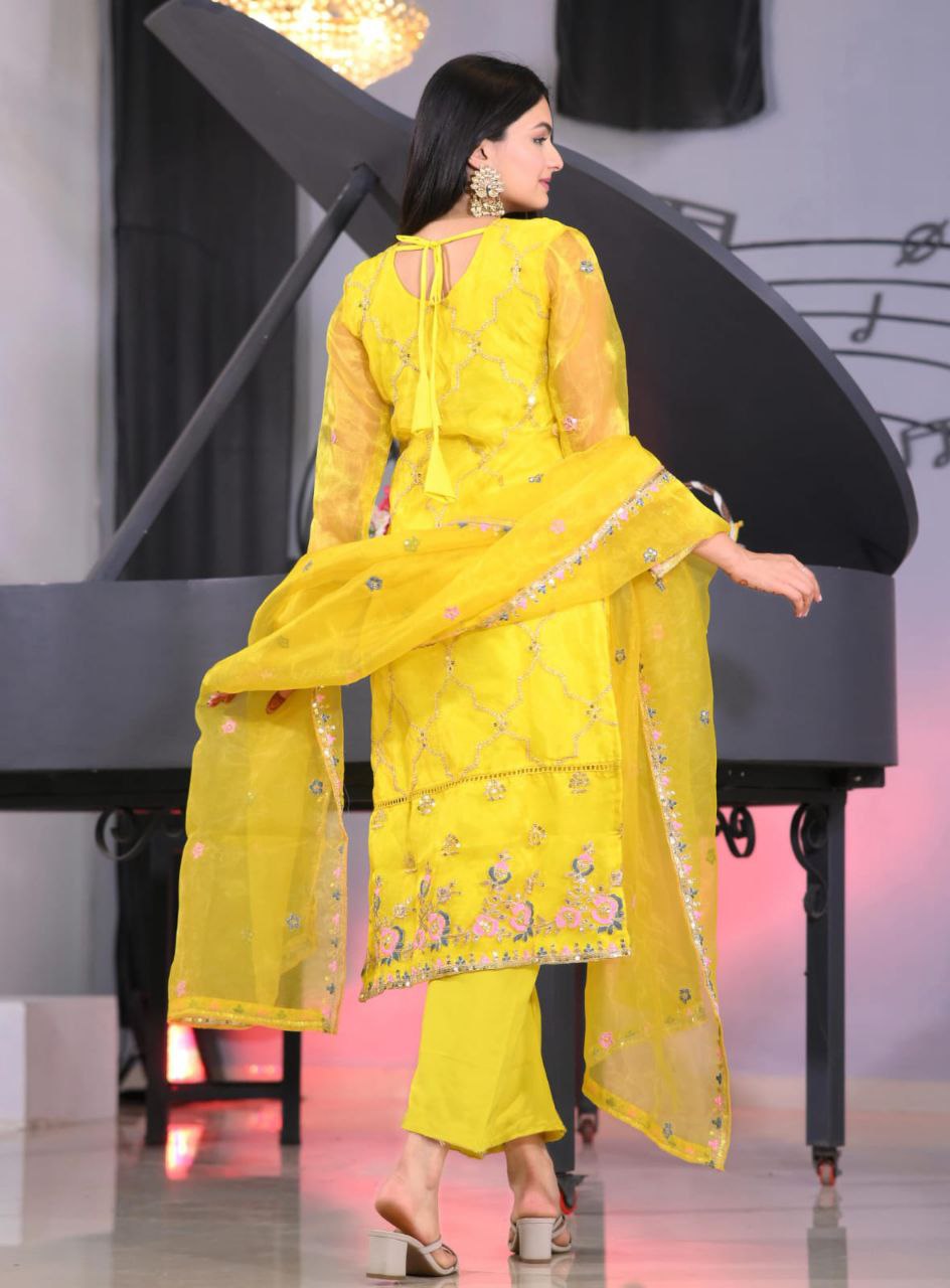 Designer Organza Embroidered Suit Set | Festive Ethnic Wear Drape Dress