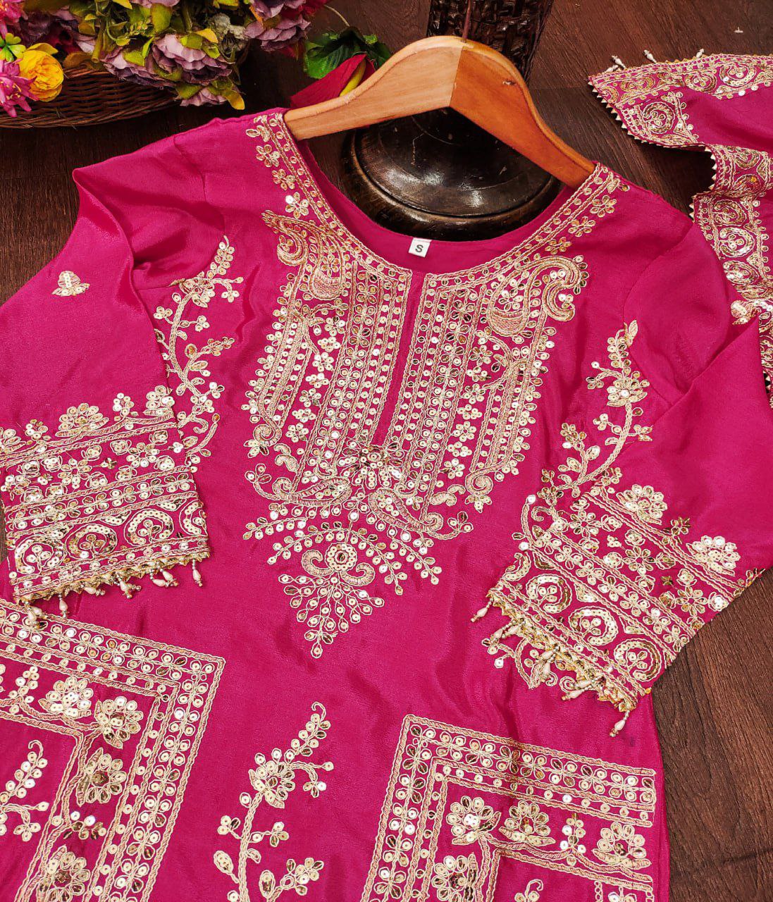 Chinon Coding-Sequin Embroidered Suit Set | Designer Festive Wear Drape Dress