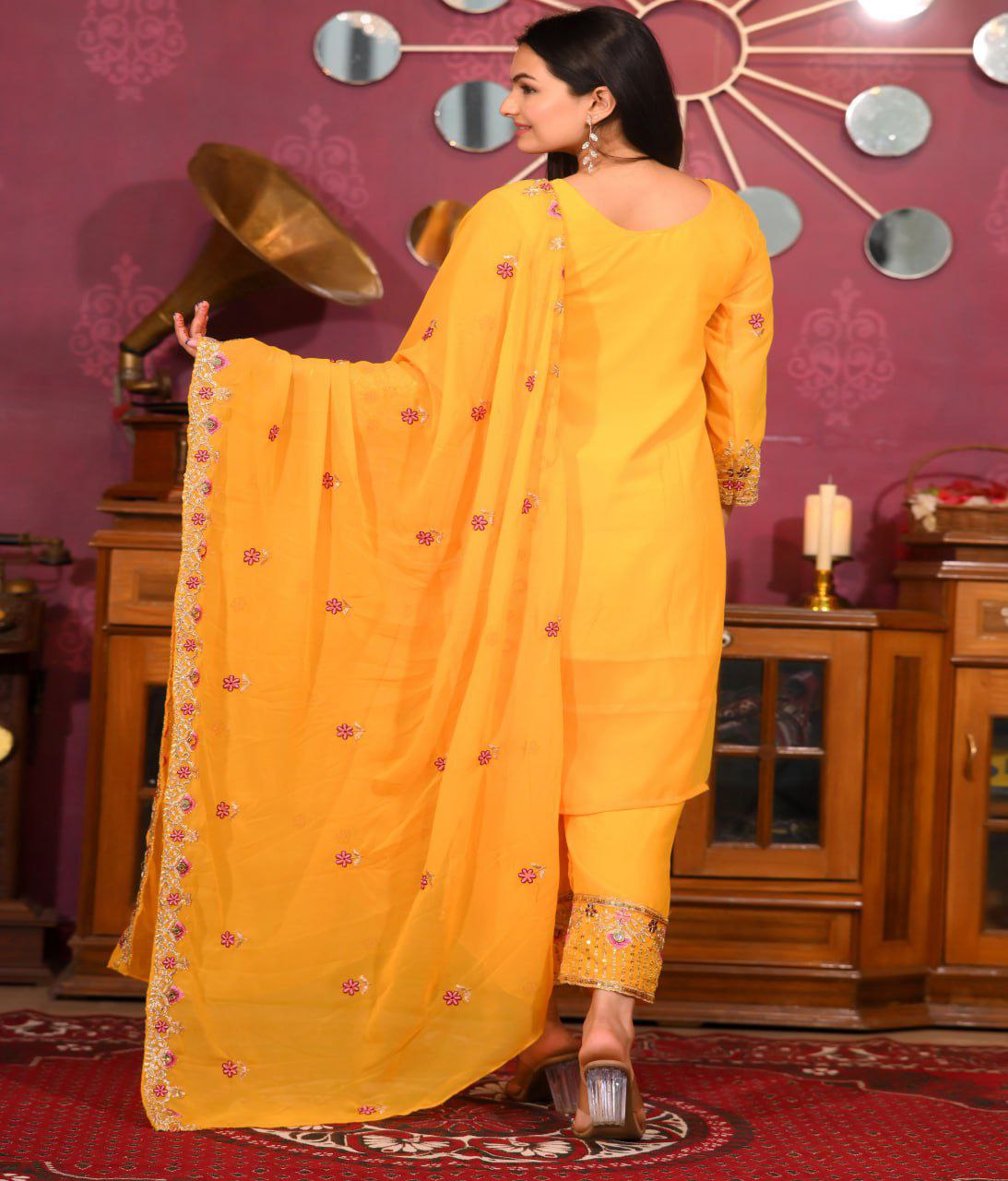 Designer Fox Georgette Sequin-Embroidered Suit Set | Festive Ethnic Wear Drape Dress