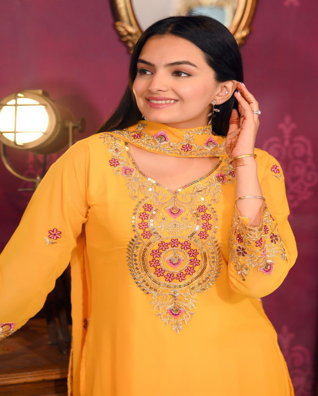 Designer Fox Georgette Sequin-Embroidered Suit Set | Festive Ethnic Wear Drape Dress