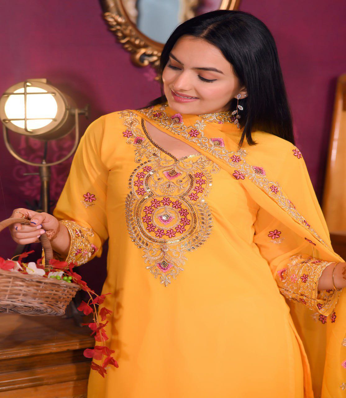 Designer Fox Georgette Sequin-Embroidered Suit Set | Festive Ethnic Wear Drape Dress