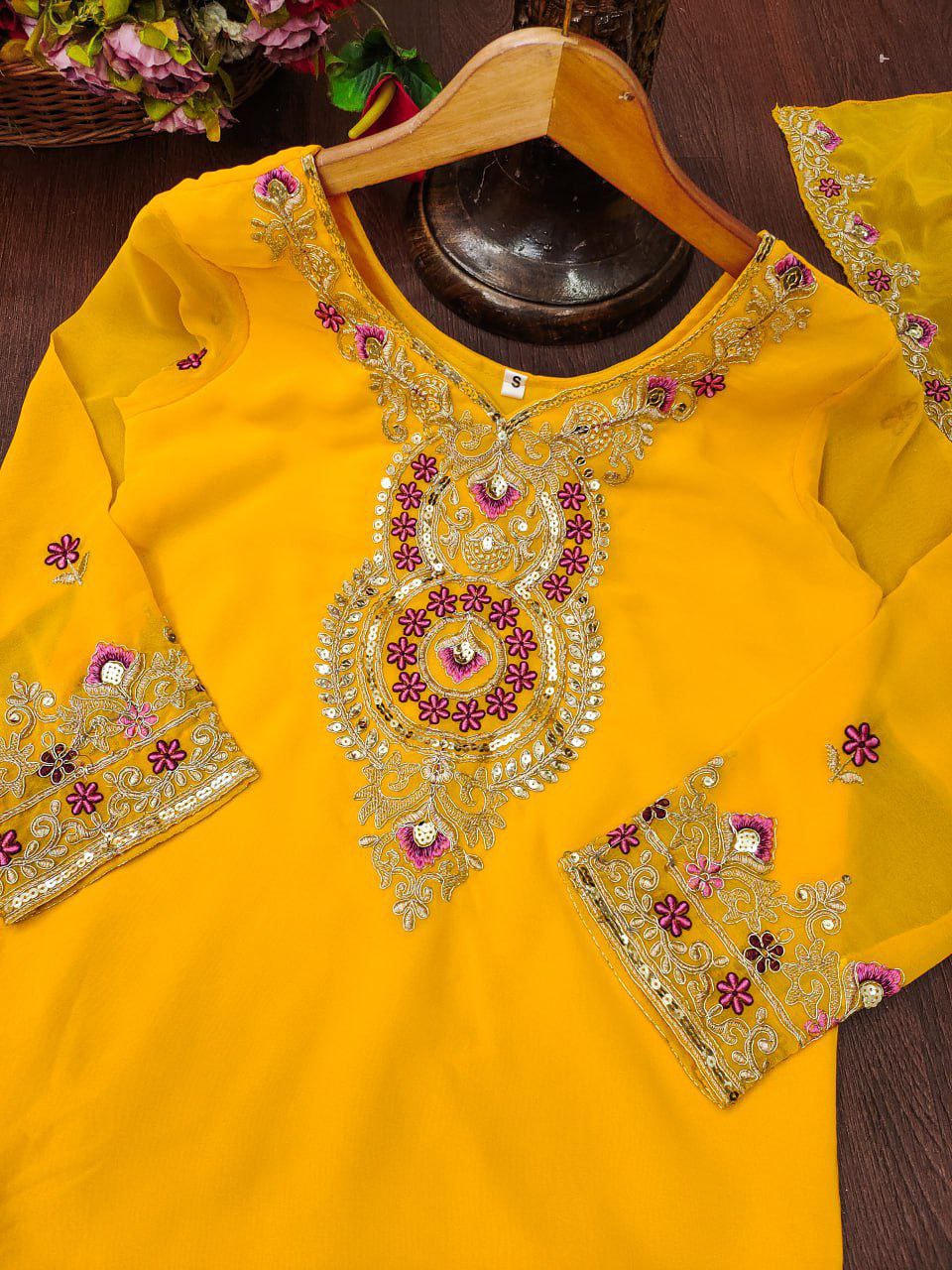 Designer Fox Georgette Sequin-Embroidered Suit Set | Festive Ethnic Wear Drape Dress