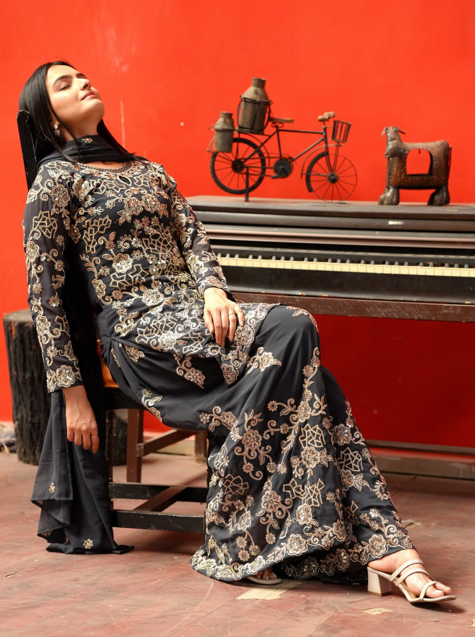 Designer Fox Georgette Sharara Suit with Heavy Sequin & Coding Embroidery Work