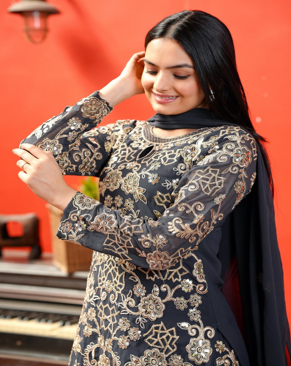 Designer Fox Georgette Sharara Suit with Heavy Sequin & Coding Embroidery Work