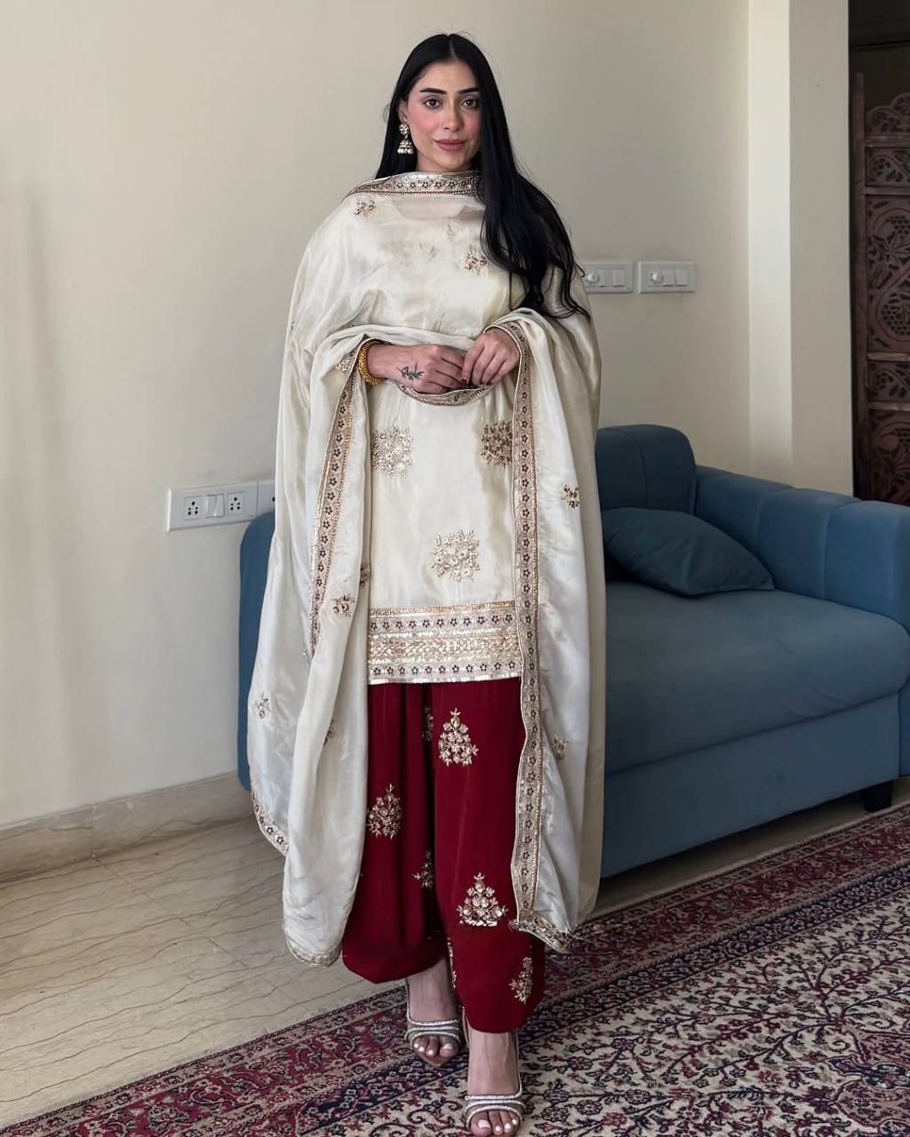 Designer Chinon Suit with Elegant Sequin Embroidery Work – Festive & Party Wear