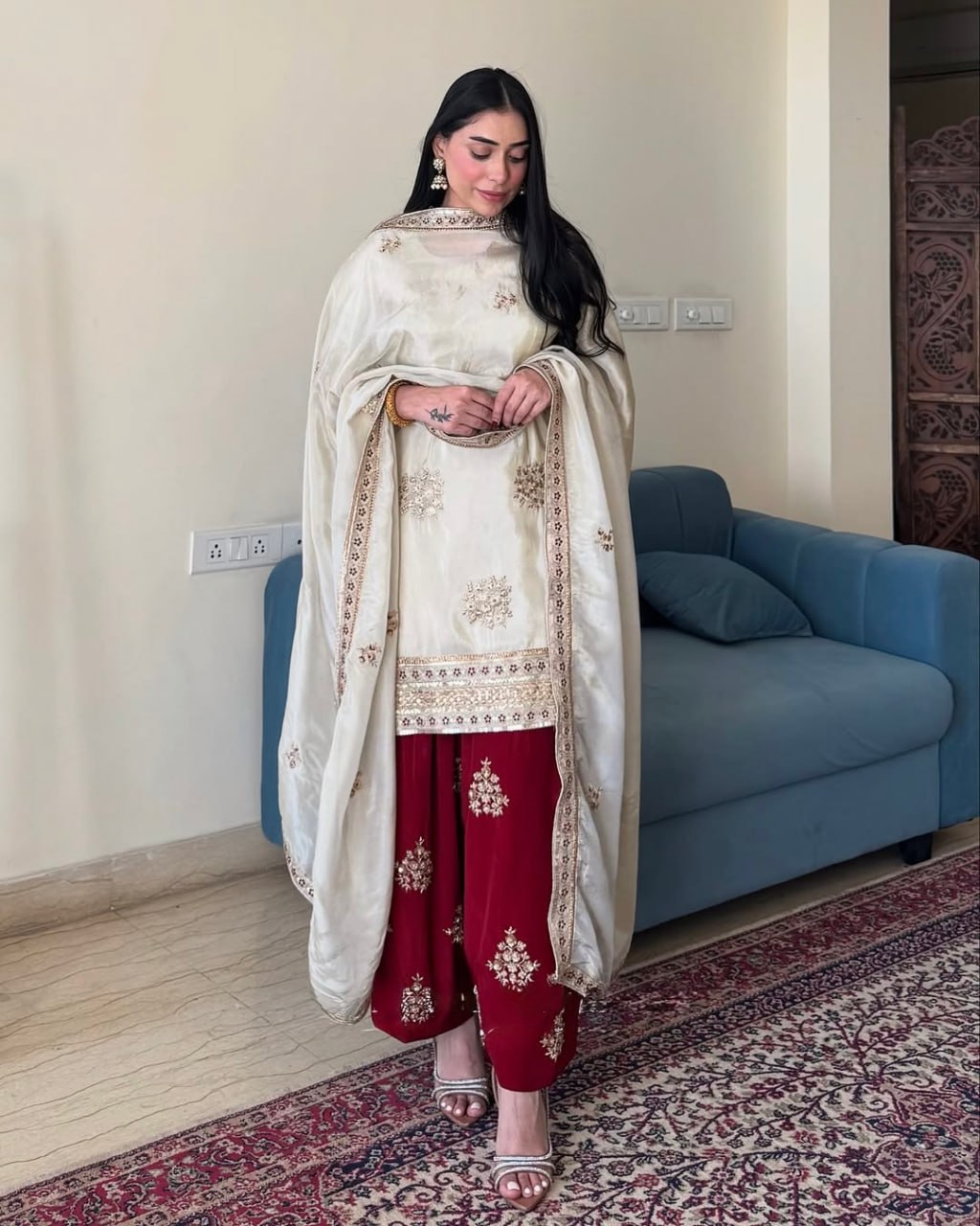 Designer Chinon Suit with Elegant Sequin Embroidery Work – Festive & Party Wear