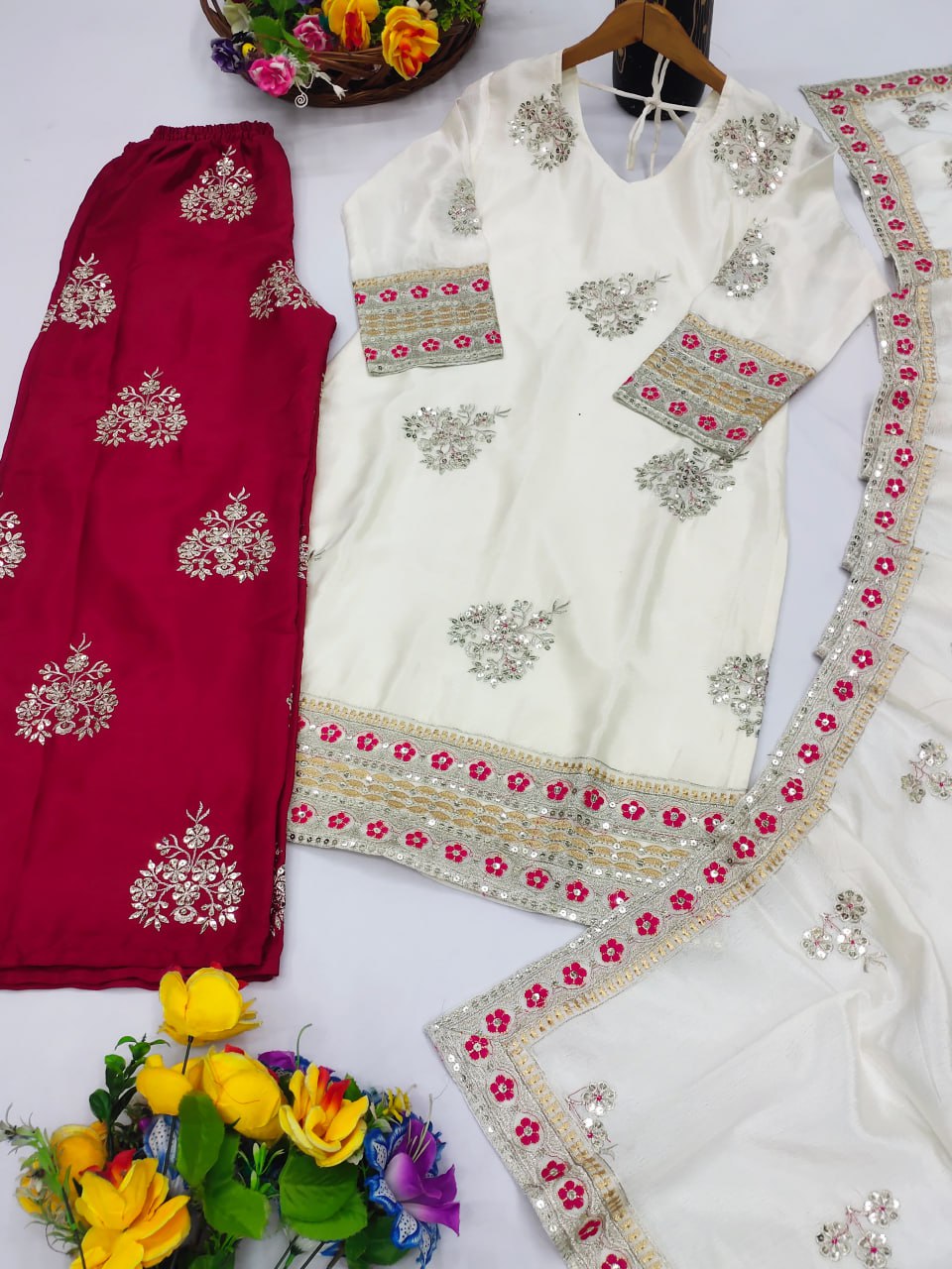 Designer Chinon Suit with Elegant Sequin Embroidery Work – Festive & Party Wear