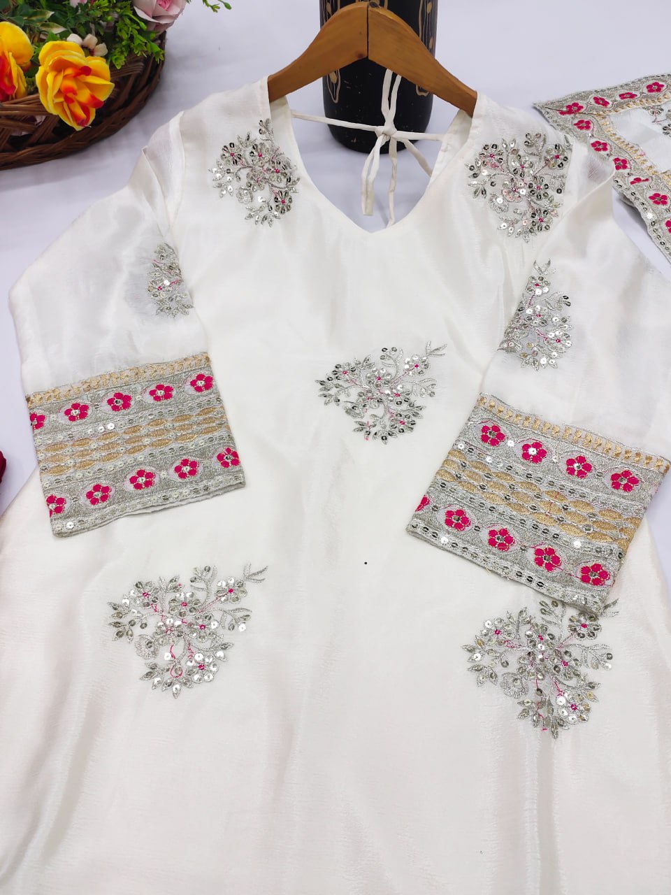 Designer Chinon Suit with Elegant Sequin Embroidery Work – Festive & Party Wear