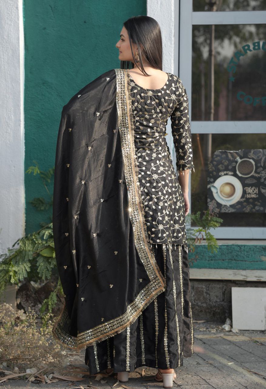 Designer Chinon Lehenga Suit with Heavy Sequin Embroidery Work – Festive & Wedding Wear