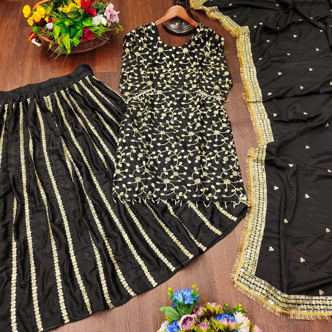 Designer Chinon Lehenga Suit with Heavy Sequin Embroidery Work – Festive & Wedding Wear