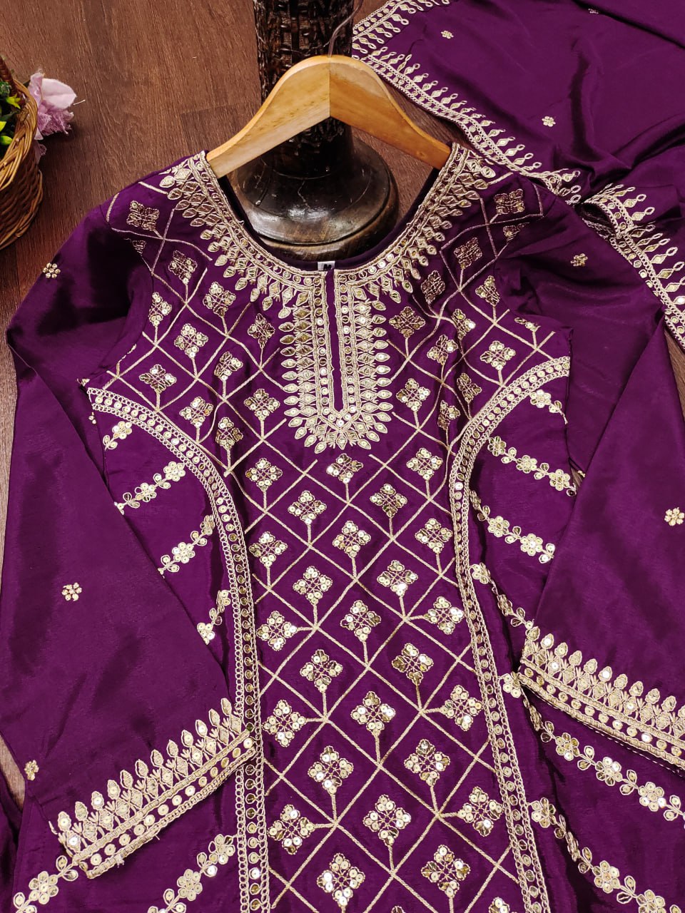 Designer Chinon Sharara Suit with Elegant Coding Sequence Embroidery