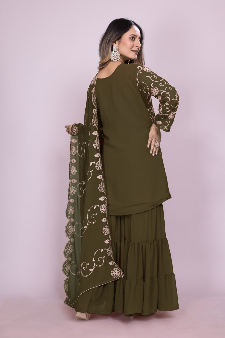 Designer Georgette Sharara Suit with Beautiful Embroidered Work