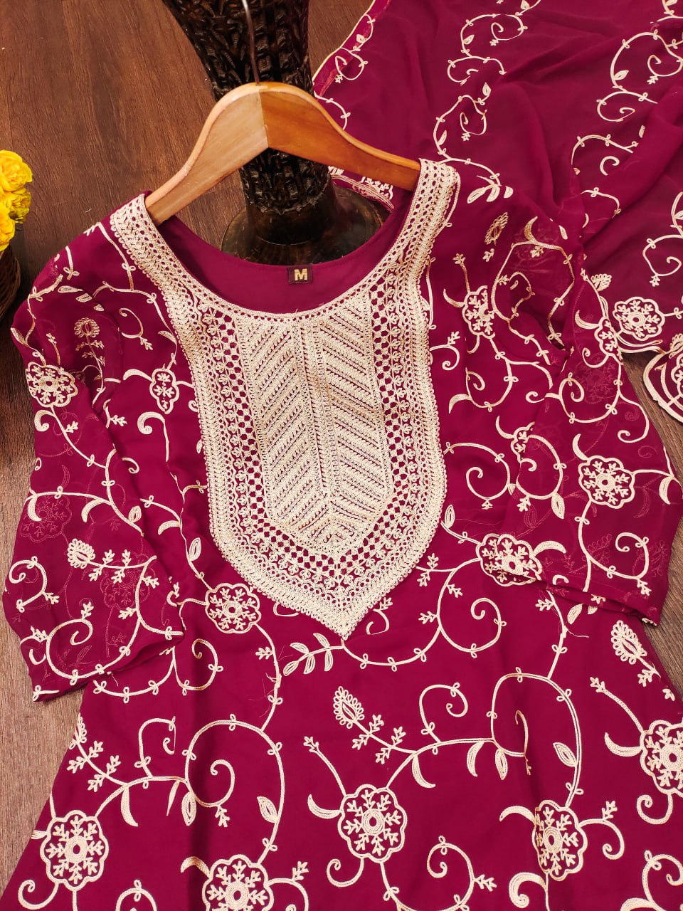 Designer Georgette Sharara Suit with Beautiful Embroidered Work