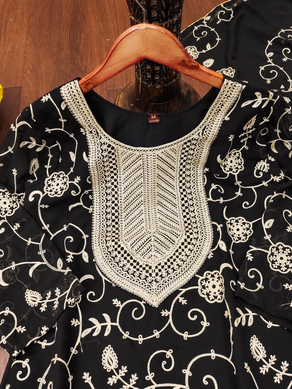 Designer Georgette Sharara Suit with Beautiful Embroidered Work