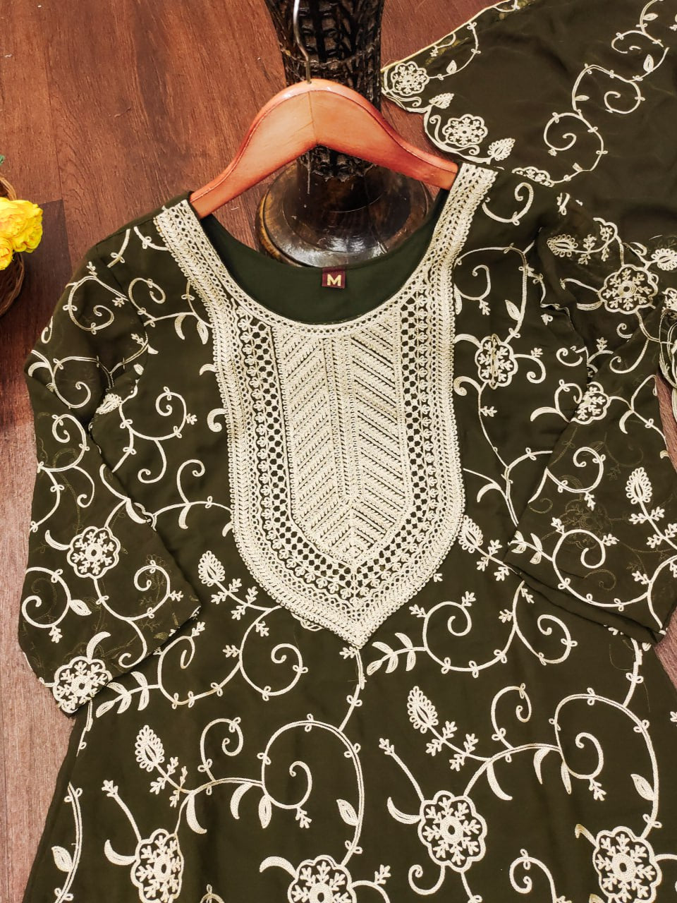 Designer Georgette Sharara Suit with Beautiful Embroidered Work