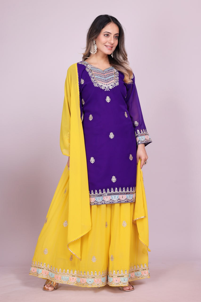 Designer Fox Georgette Sharara Suit with Stunning Coding Sequence Embroidery