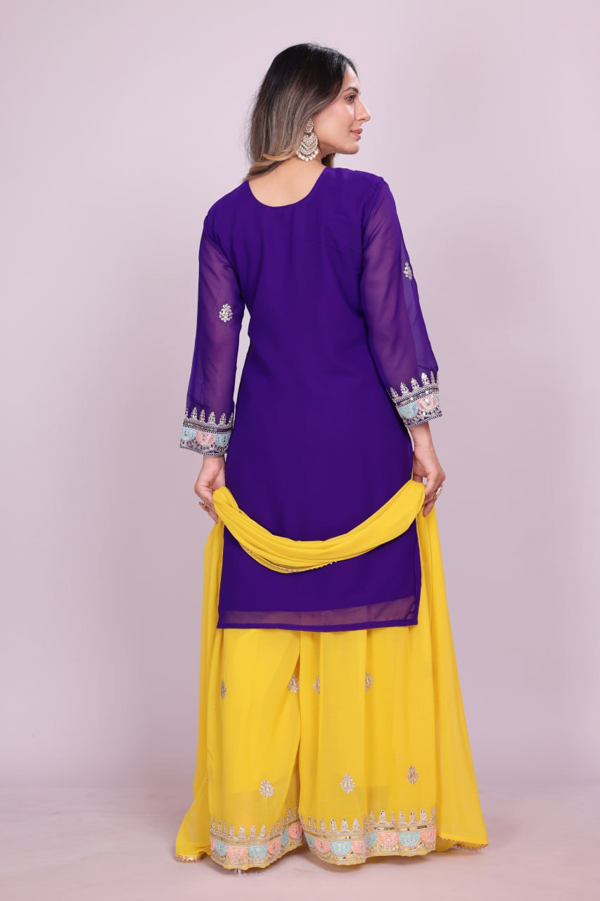 Designer Fox Georgette Sharara Suit with Stunning Coding Sequence Embroidery