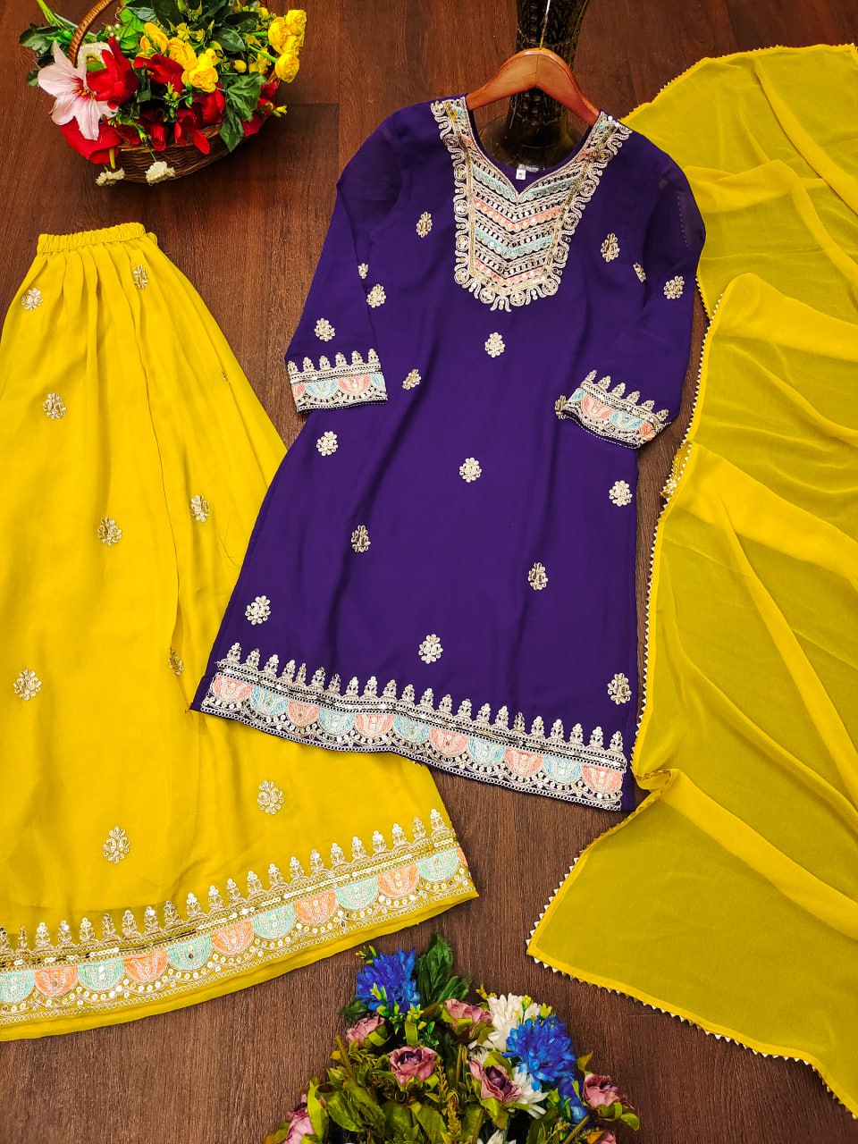 Designer Fox Georgette Sharara Suit with Stunning Coding Sequence Embroidery