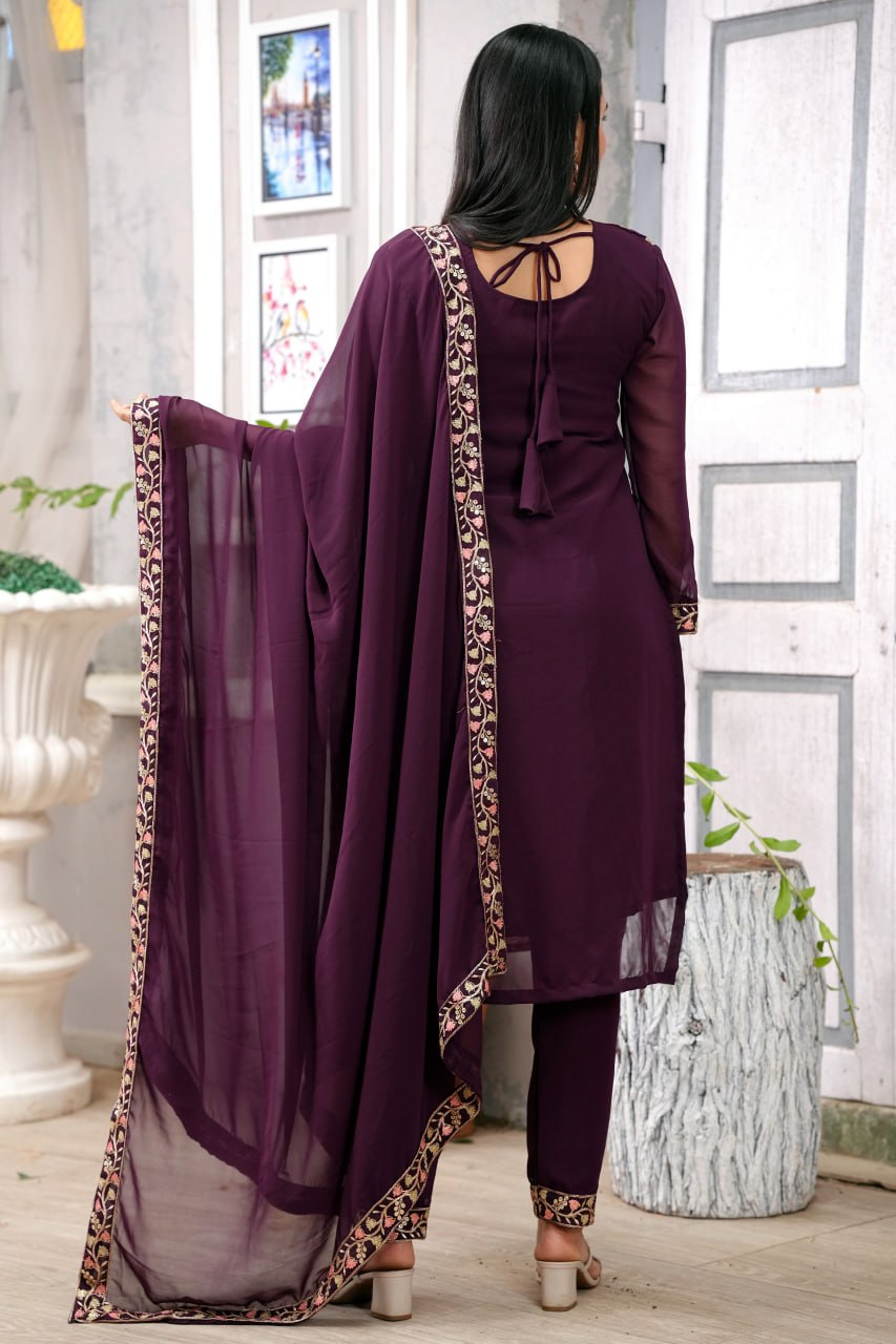 Georgette Resham Thread & Sequin Kurta with Trouser & Dupatta